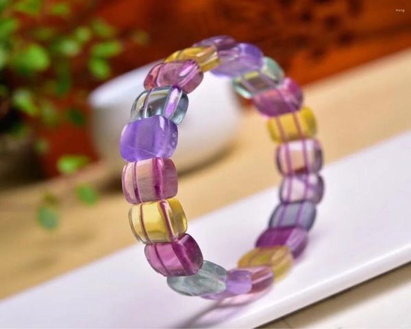 Link-Armbänder Großhandel 1 Stück natürliches Regenbogen-Fluorit-Armband 10 x 14 mm echter Halbedelstein-Schmuck 18 cm