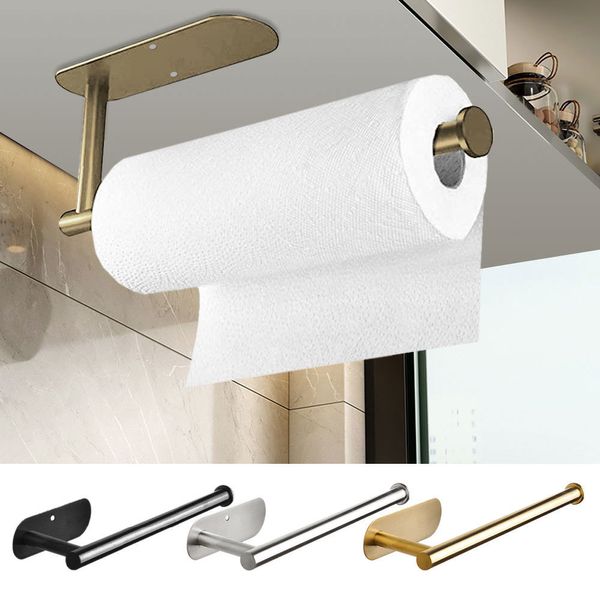 Porta di carta da toilette Porta di asciugamano senza punzonatura cucina in acciaio inossidabile sotto la rullo in oro oro per campeggio per tessuto montato a parete 230419