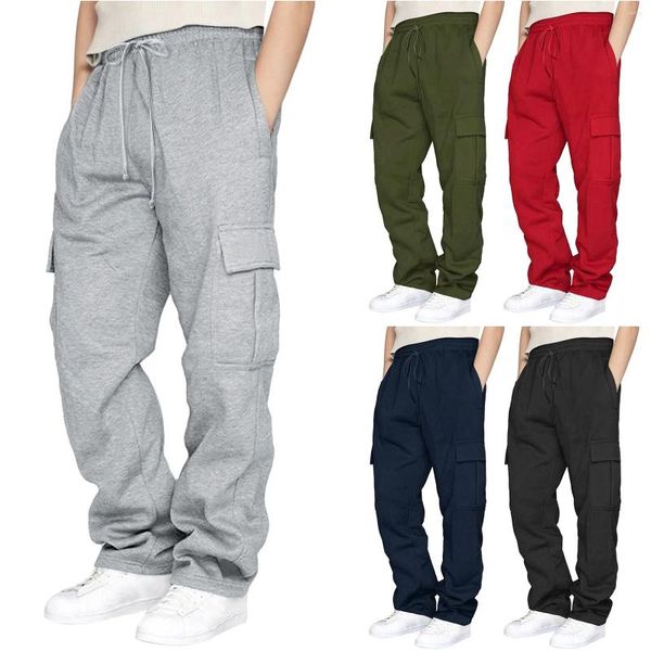 Erkekler Pantolon Kadın Günlük Dış Mekan Elastik Bel Yan Cepleri Sweatpants Casual Egzersiz Kargo Pantolon Egzersiz Erkek Giyim Geniş Bacak