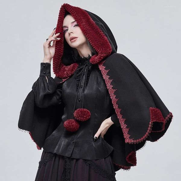 Jaquetas femininas O inverno gótico espessou Lolita Cape sobre o casaco