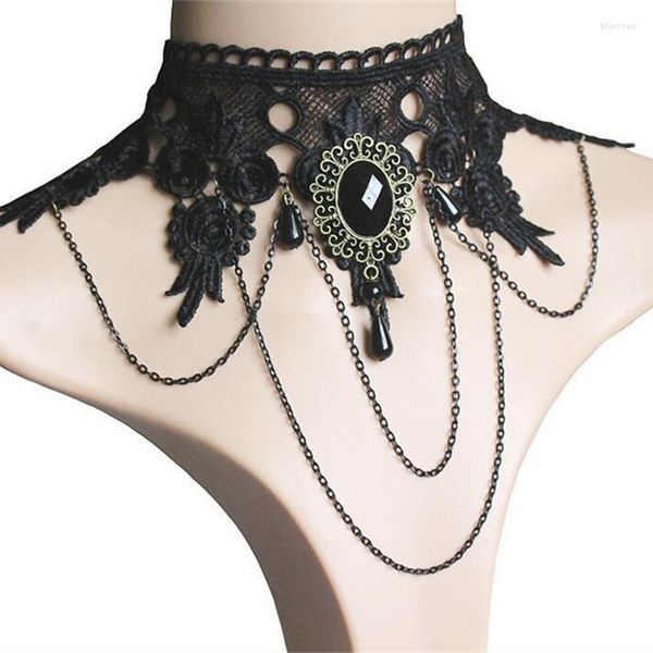 Girocollo Collana retrò in pizzo nero per donna Girocolli sexy punk Colletto Steampunk Collane di cristallo con collo largo Ornamento