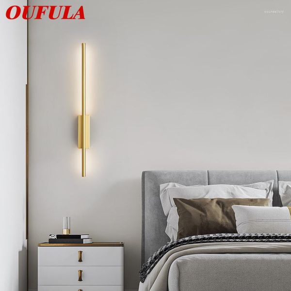 Lâmpadas de parede oufula lâmpada de tira de bronze moderna clássica LED 3 cores simplesmente criativa luz de arandela para cama interior decoração de sala de estar