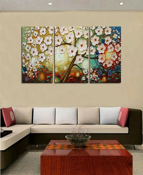 Lucky Tree Modern Abstract 3 Peças pintadas a óleo pintadas à mão Pintura a óleo na tela artesanal Arte em casa Decor6803320