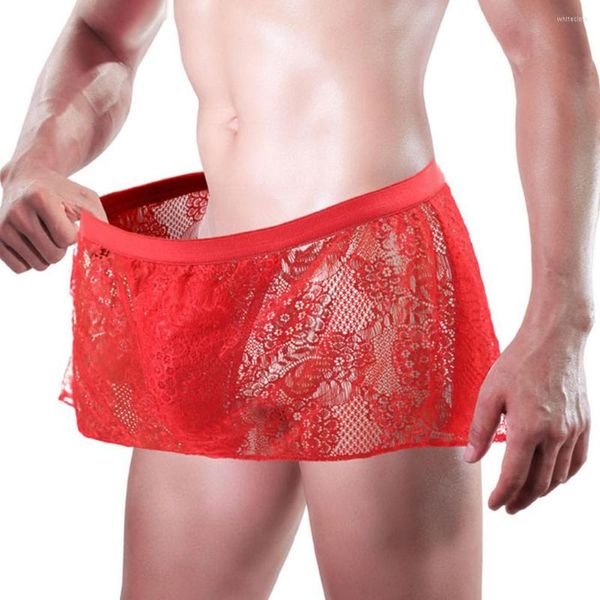 MUITAS MAN HOMEM SISSY Veja através de renda boxer tanga G-string Brikes bolsa calcinha de roupas íntimas finas de biquíni respirável homme lingerie masculina