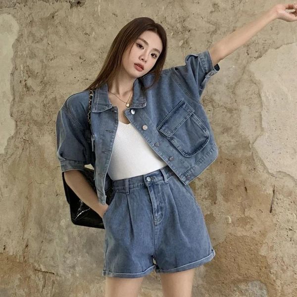 Arbeit Kleider Frauen Sets Plus Größe Anzug Nähte Design Retro Kurze Denim Jacke Rock Mode Zwei-stück Weibliche Kleidung