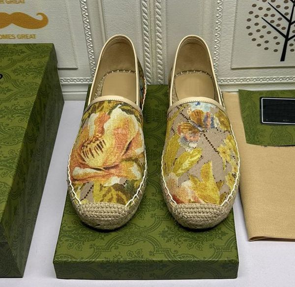 Espadrillas da donna Pantofole piatte Espadrillas floreali alla moda Ciabatte in tela jacquard con rifiniture in pelle Scarpe firmate Mocassini di lusso