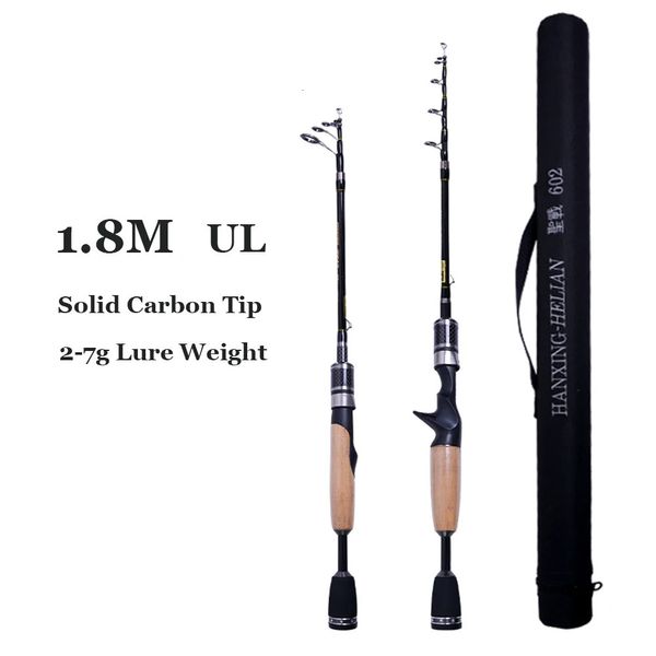 Boot Angelruten Carbon Teleskop UL Rod pole 1 8m 2g 7g Ultraleichte Tragbare Reise Spinning Casting mit Tasche für Forelle Hecht 231120