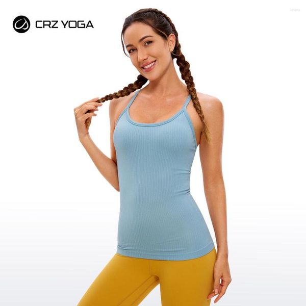 Camicie attive CRZ YOGA Canotte sportive senza cuciture da donna Canotte integrate con reggiseno Y Racer Back Workout Shirt