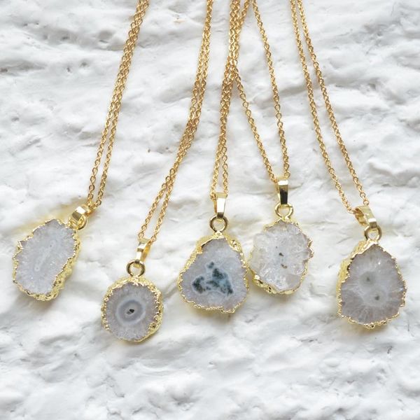 Colares Pingente Pequena Natureza Branco Solar Quartz Colar Moda Sun Flower Stone Druzy Jóias