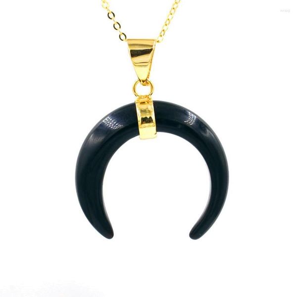 Collane con ciondolo Gioielli Musiling Forma di corno di bue Pietra naturale Collana di cristallo Catena Placcato oro Accessori pendolo Uomo 1 pz