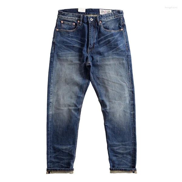 Jeans da uomo autunno grosso rosso orecchio micro elastico vintage gamba dritta pieghettata pantaloni blu casual