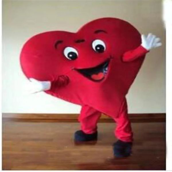 Costume della mascotte del cuore rosso di Halloween Costume da personaggio dei cartoni animati per adulti Vestito attraente Piano di compleanno