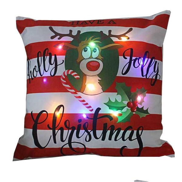 Caso de travesseiro Caso de travesseiro de Natal Led Decorações de luz para casa Papai Noel Impresso Super Soft Plush Almofada Er 45x45 cm Drop Deliver Dhuqa