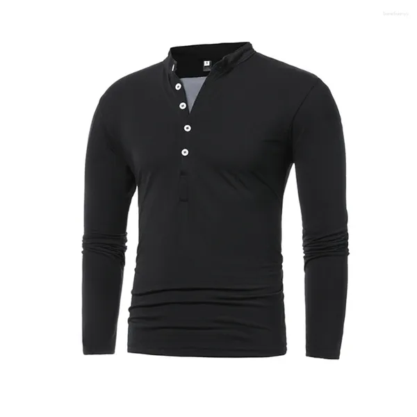 Magliette da uomo Top da uomo Bottoni Casual Quotidiano Henley Manica lunga Sciolto Tinta unita Poliestere Pullover Regolare Leggero elasticizzato