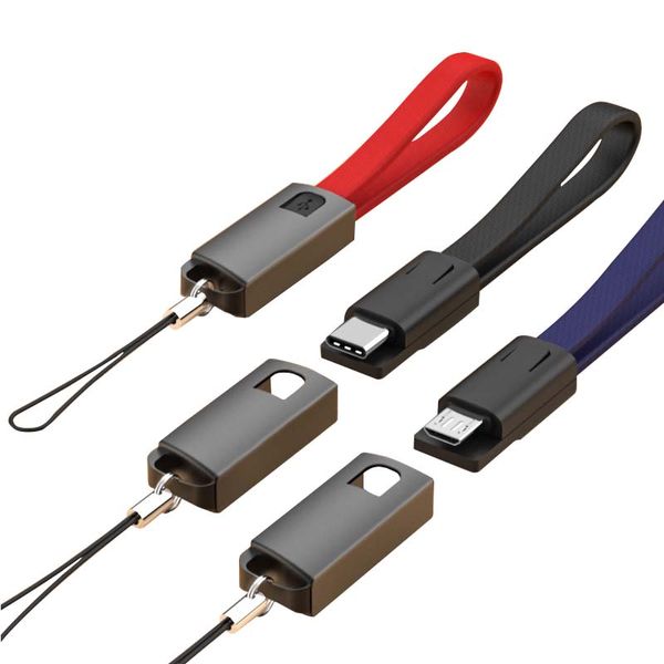 Cabo Micro USB portátil Cabo 2.4A Fast Chain Chain Cabos de Carregamento C para telefones Android