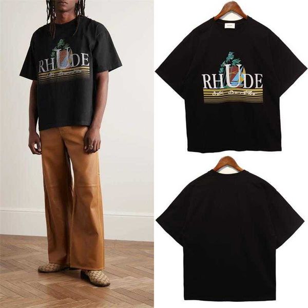 Tasarımcı Moda Giyim Tees Hip hop Tişörtleri 23ssrhude Erkek Baskılı Popüler Çift Yaz Yuvarlak Yaka Trend Marka Kısa Kollu Tişört Streetwear Spor Üstleri