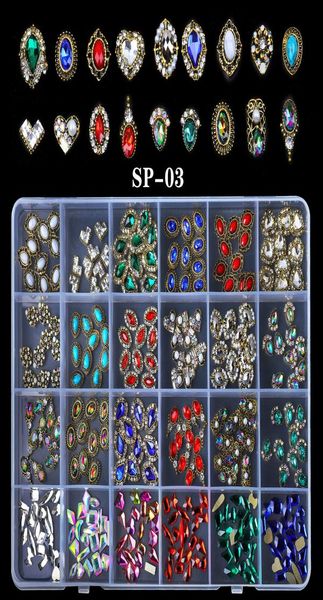 240 pzBox Lega Zircone Nail Art Charms Gioielli a forma mista Strass di cristallo per punte delle dita Decorazioni in metallo Unghie sfuse Acce3690362