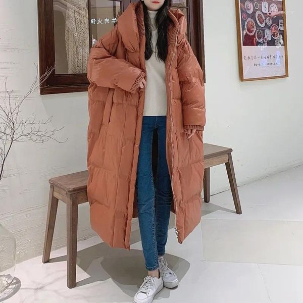 Kadın Trençkotları Kış Kapüşonlu Kilpisi Ceket Sıcak Kahverengi Büyük Boy Pamuklu Yastıklı Uzun Ceket Maxi Dış Giyim Kadın Kar Aıyısı