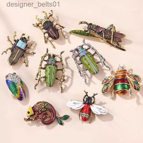 Pimler broşlar shmik kadın erkekler arı beetle kristal inci broşlar pin moda metal sevimli böcek mücevher aksaklıklar retro kadın erkekler brookl231120