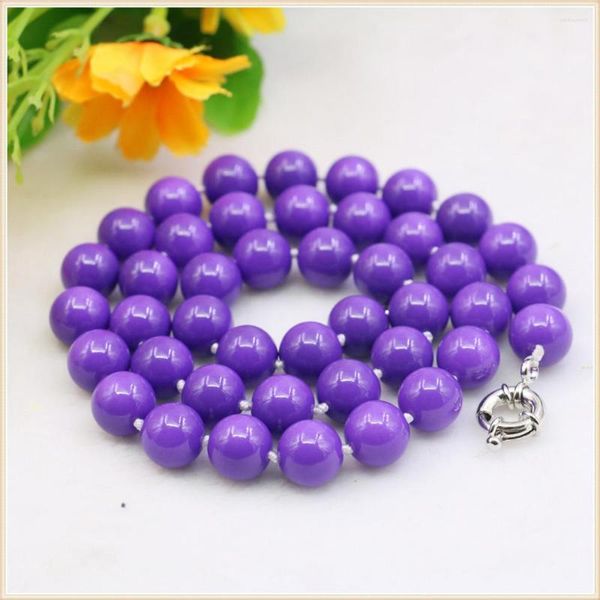 Catene Bellissima conchiglia di vetro viola puro Collana di perle Perline rotonde da 10 mm Cravatte Chiusura volante Donne Ragazze Ornamenti Gioielli