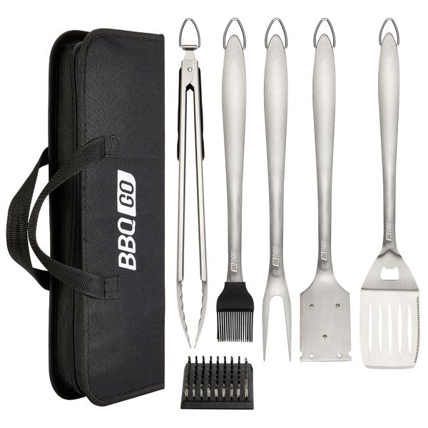 Acessórios para ferramentas de churrasco BBQGO Ferramentas de churrasco de aço inoxidável Definir espátula Forks Tongs Brush Skewers Barbecue Grelilling Utensil Camping Ferramenta de cozinha ao ar livre Conjunto 230419