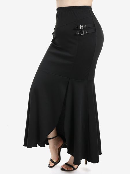 Etekler rol tokaları yarık bodycon maxi siyah yüksek belli flouce için kadınlar için sokak kıyafeti seksi bölünmüş uzun 5xl 230420