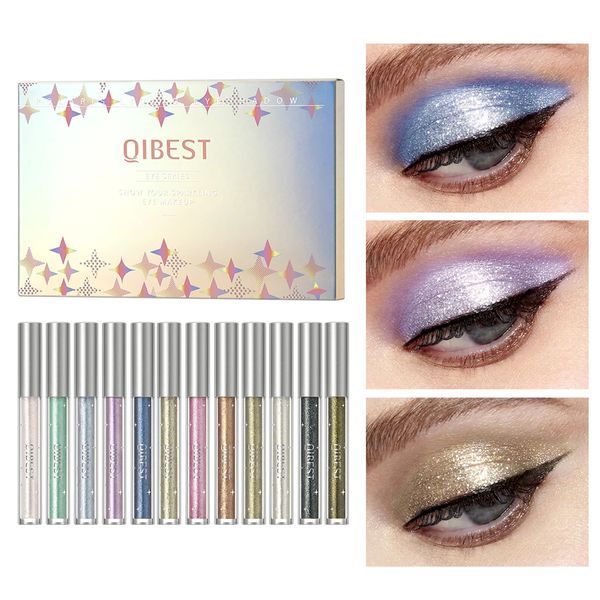 Ombretto QI Glitter Shimmer Set di penne per ombretti Cosmetici Matita per ombretti Eyeliner Ombretto liquido ad asciugatura rapida Adesivo Contorno Eyemakeup 231120