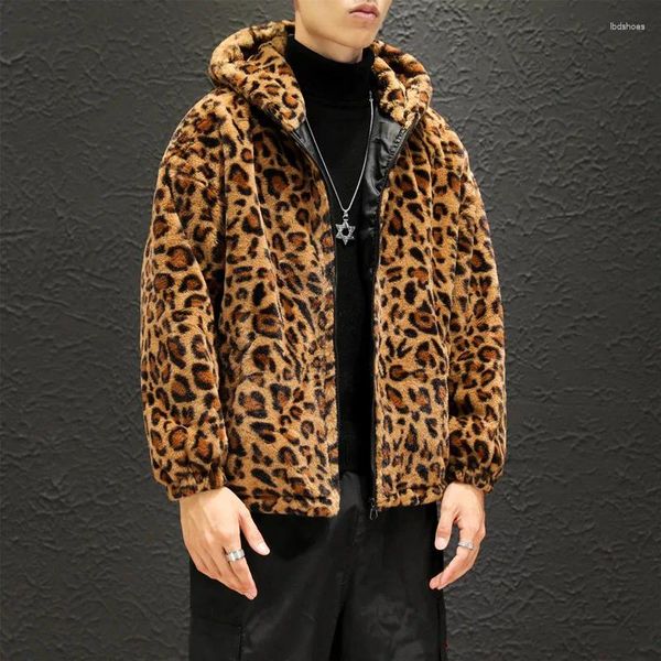 Männer Jacken Mode Warme Liebe Winter Jacke Männer Mantel Frau Mit Kapuze Faux Pelz Leopard Casual Slim Parka S-3XL