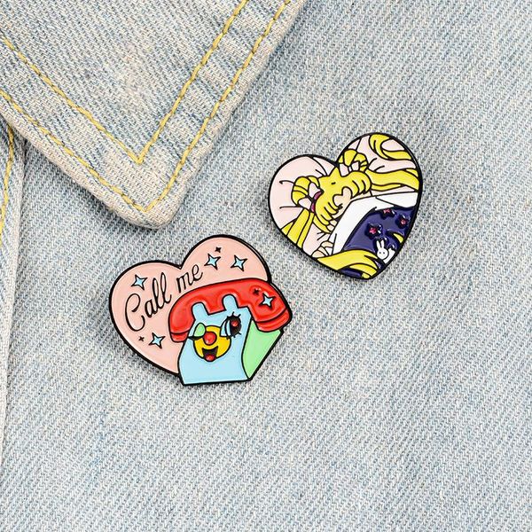 Broches personagem de desenho animado criativo linda garota amor crianças diversão pin masculino e mulheres distintivo de metal punk roupas de lapela de broche