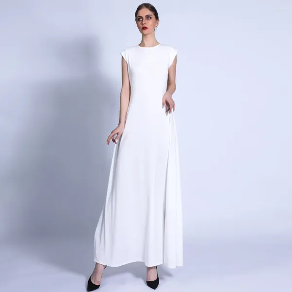 Roupas étnicas Branco Muçulmano Sob Abaya Vestido Interno Modesto Sem Mangas Vestidos Deslizantes para Mulheres Islam Abayas Dubai Turquia Ramadan Outfit