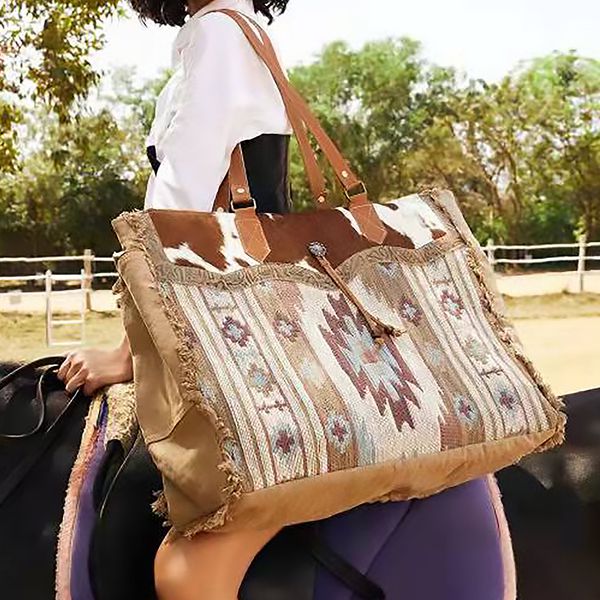 Retro Canvas Totes Damen große Kuh-Print-Handtasche mit PU-Geldbörse Laptoptasche Mode Geometrie bedruckte Umhängetasche weiblich 2-teiliges Set Tasche