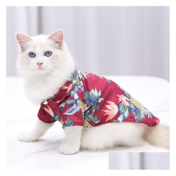 Hundebekleidung, Haustier-Hawaii-Hemd, Katze, Hundebekleidung, Kleidung, Sommer, Strand, Camp, Weste, Kleidung, Blumenmuster, weiche Ananas, bedruckte Hemden, Drop Deliv Dhxwt