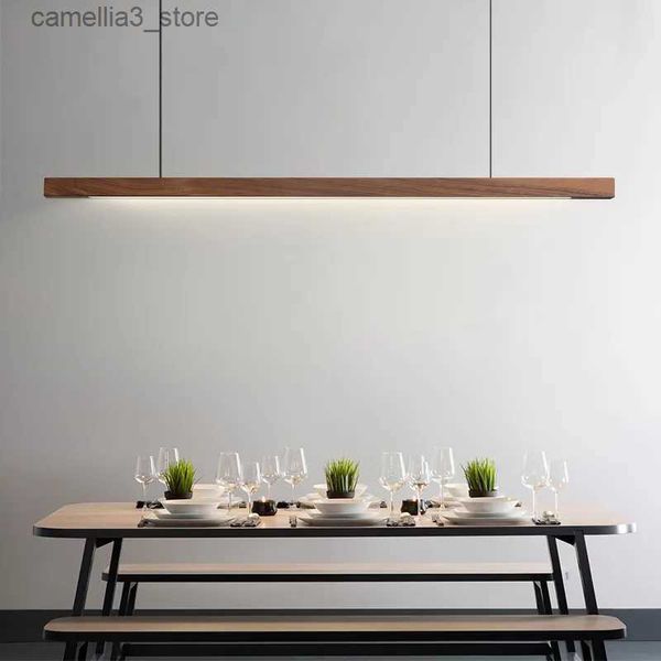 Luzes de teto Luzes pendentes de madeira Lâmpada suspensa Mesa moderna LED Luz linear longa Iluminação de ilha de cozinha para sala de jantar Escritório Q231120