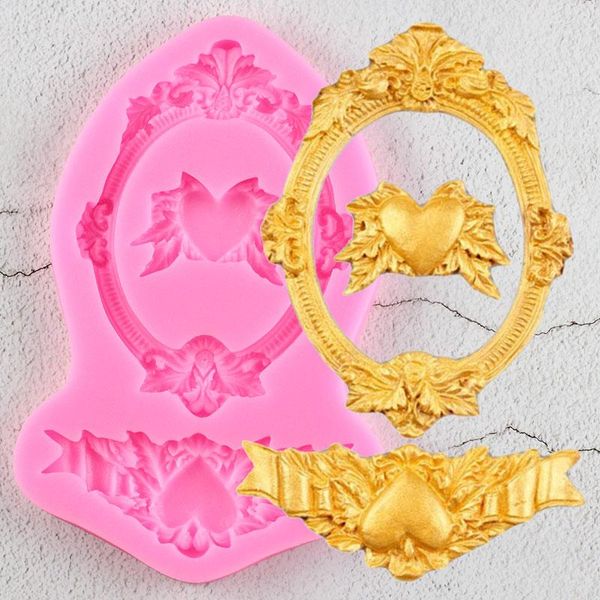 Stampi da forno Cornice Stampo in silicone a rilievo a forma di cuore Matrimonio Torta in pizzo Bordo Stampi per fondente Strumenti per decorare Gumpaste al cioccolato