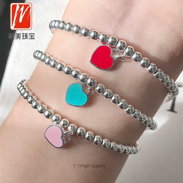 t Jewlery Designer-Armband, Liebes-Herz-Armband, blau, rot, Emaille, Buddha-Perlen, Handschmuck, Damenversion, modisch, schlicht, Persönlichkeit, Geschenk