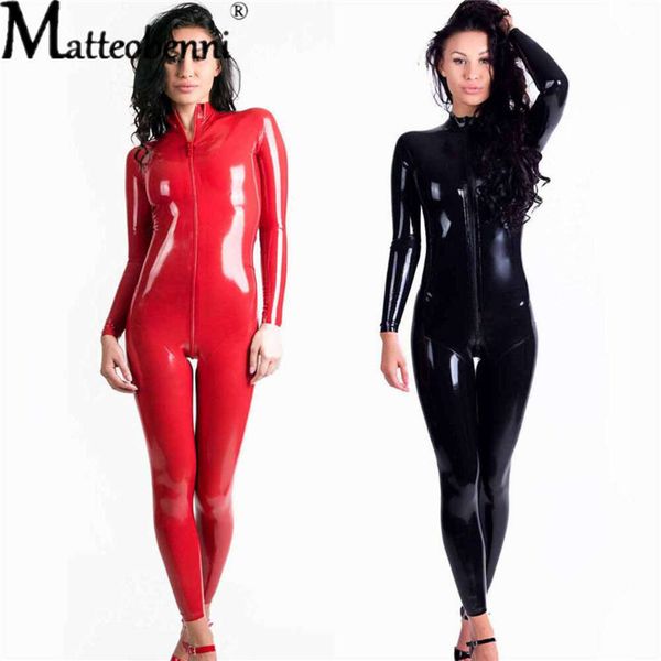 Sexy quente feminino couro falso catsuit pvc látex lingerie bodysuit zíper aberto virilha macacões clube bodystocking trajes eróticos