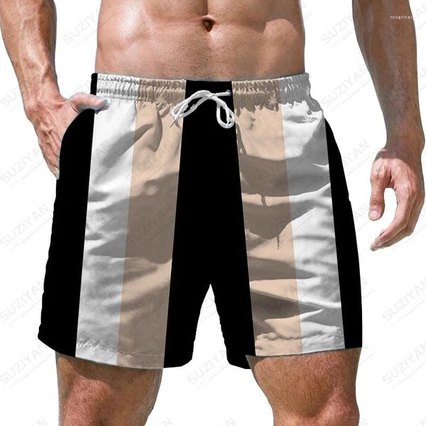 Herren-Shorts, Sommer, gestreifte Nähte, 3D-Druck, Ethno-Stil, Retro-Modetrend