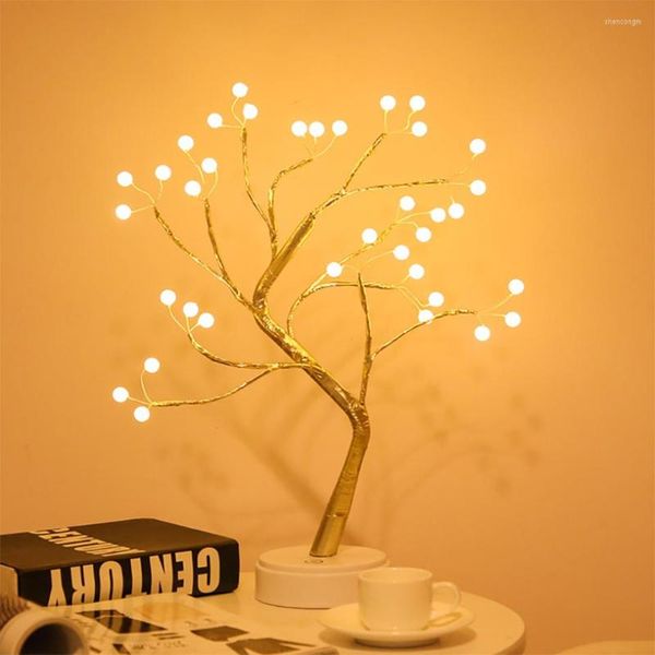 Luzes noturnas LED Light Mini Christmas Tree Copper Wire Garland Lamp for Kids Home Bedroom Decoração de Natal Decoração de fadas de fases