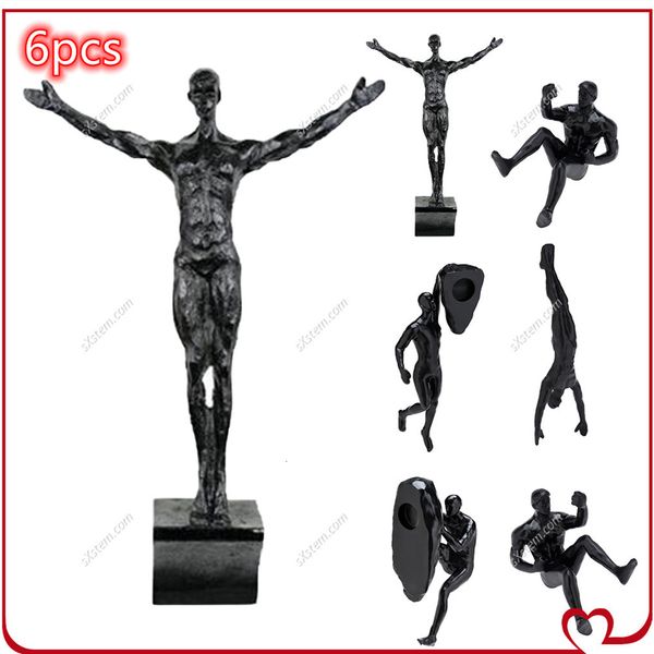 Oggetti decorativi Figurine 6 pezzi / set Stile industriale Climbing Man Resina Wall Hanging Decorazione Scultura Figure Creative Retro Present Statue Decor 230419