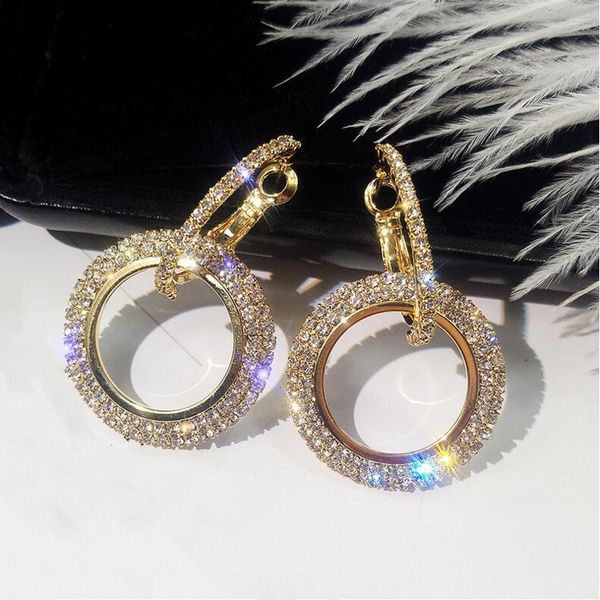 Bling Women Studs Hoops с серьгами с двойным кругом Подарок подарки розово -золото серебряная мода Элегантная дизайн хрустальный страза свисает.