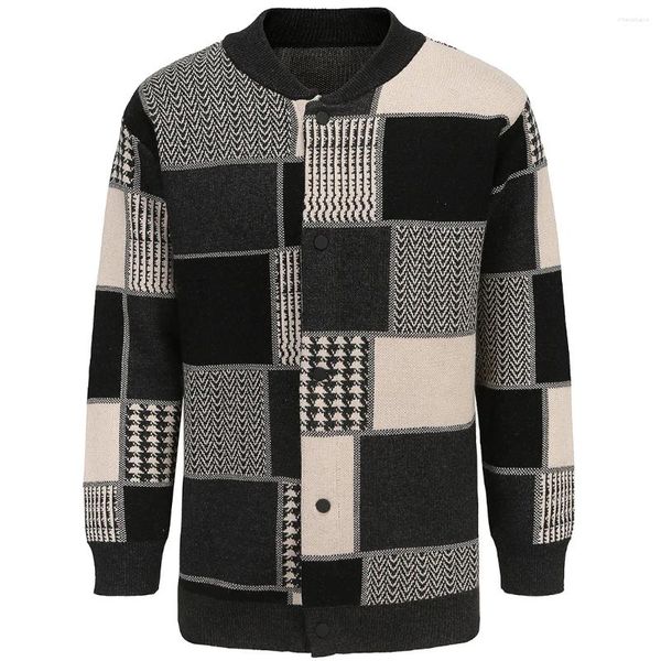 Maglioni da uomo Cardigan da uomo di alta qualità Maglione da uomo lungo e spesso uomo Patchwork camicia a quadri scozzese Maglieria calda 2023 Primavera Autunno