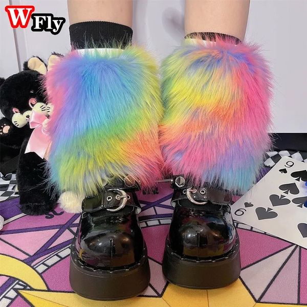 Gamaschen 20CM Bunte Y2K Harajuku Süße Lolita Pelzige Beinwärmer Japanische Frauen Mädchen Wärmer Winter warme Fuß abdeckung Socken 231120