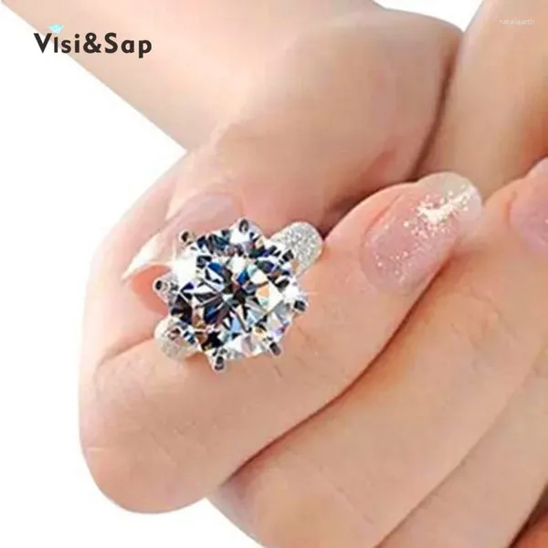 Mit seitlichen Steinen Eleple Luxus 8 Crown Weißgold Farbe Ring Brilliant CZ Trauringe für Frauen Größe 5-11 Modeschmuck VSR064