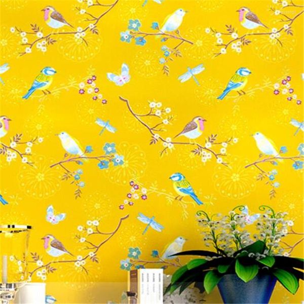 Papéis de parede Wellyu American Wallpaper Flores do Jardim e Pequeno Azul Floral Amarelo Floral Floral Quarto de parede moderno da sala de estar