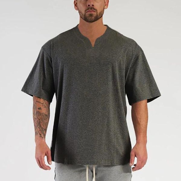 Magliette da uomo Moda T-shirt sportiva da uomo oversize per fitness Manica corta Solido allentato scollo a V Estate Casual Top Pullover Abbigliamento uomo