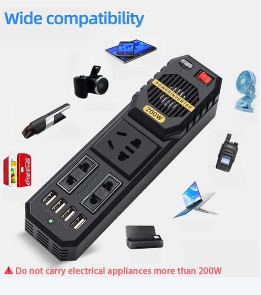 400-200 W Wechselrichter 12 V bis 220 Strom Wechselrichter 5 V 3,1 A 4 USB 3 Universal-Steckdosenadapter 220 bis 12 V Auto-Wechselrichter