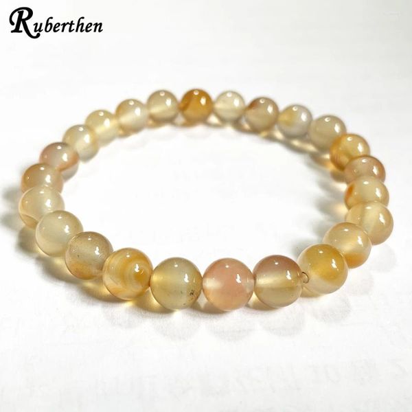 Strang Ruberthen 8 mm hochwertiges Kenia-Gelb-Achat-Armband für Damen, natürlicher Edelstein, Perlen, Chakra-Handgelenkschmuck