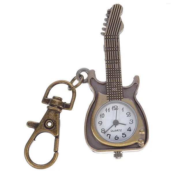 Orologi da tasca Portachiavi a forma di chitarra Orologio al quarzo Studente appeso vintage