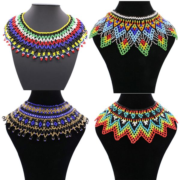 Halsreifen Afrikanische Stammes-Ethnische Bunte Perlen-Halskette Boho Indische Braut-Latzhalsband Ägyptische Nigeria-Statement-Halsketten Schmuck 230518