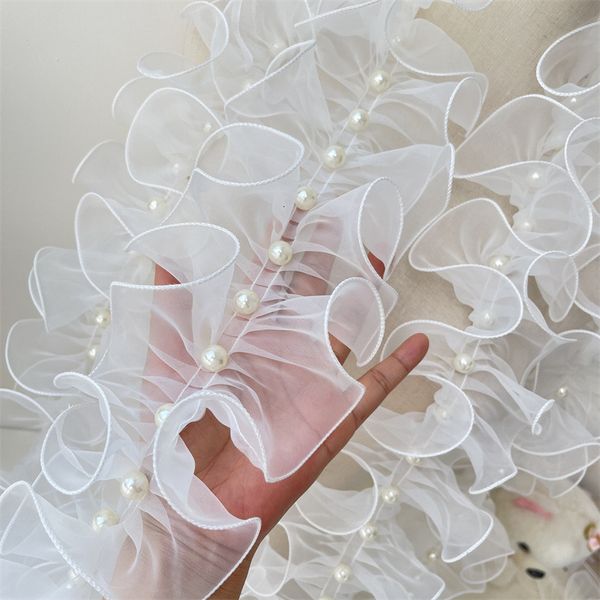 Kumaş fırfırlar dantel kumaş boncuklu 11 cm genişliğinde beyaz luolita elbise cosplay el sanatları giysiler diy tedarik ev demok